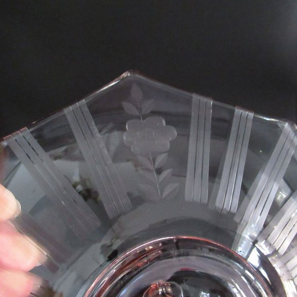 Pink Depression Glass Center Handle Octagon Tray Pastry Server Floral Etched - Picture 8 of 9